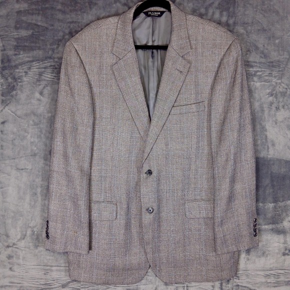 Jos A Bank Sport Coat Mens 44R Gray Silk Camelhair Glen Plaid Blazer